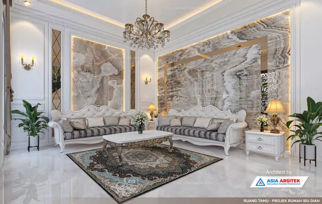 Jasa Arsitek Desain Rumah Klasik 2 Lantai di Selebar Bengkulu ruang tamu