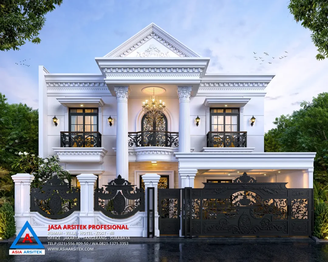 Jasa Arsitek Desain Rumah Mewah Klasik 2 Lantai di Ilir Timur I Palembang depan