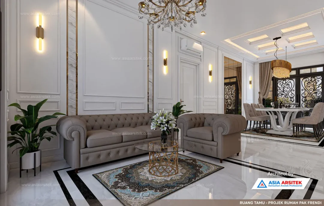 Jasa Arsitek Desain Rumah Mewah Klasik 2 Lantai di Ilir Timur I Palembang ruang tamu
