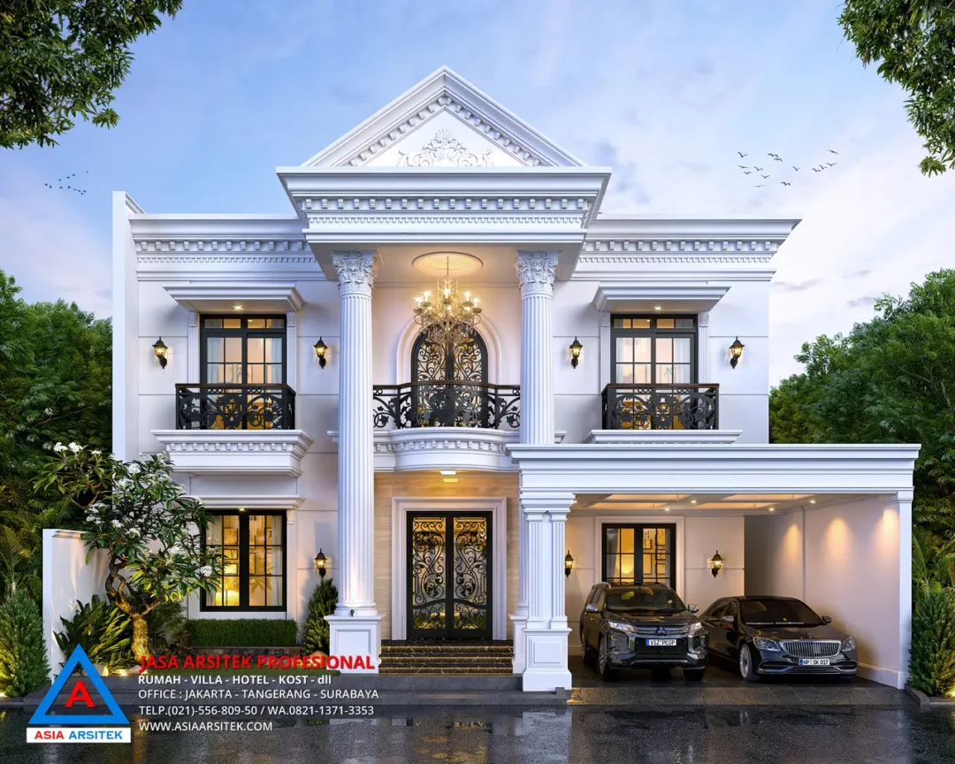 Jasa Arsitek Desain Rumah Mewah Klasik 2 Lantai di Ilir Timur I Palembang depan tanpa pagar