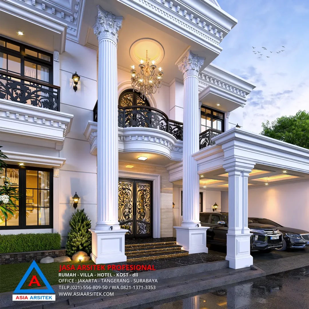 Jasa Arsitek Desain Rumah Mewah Klasik 2 Lantai di Ilir Timur I Palembang teras