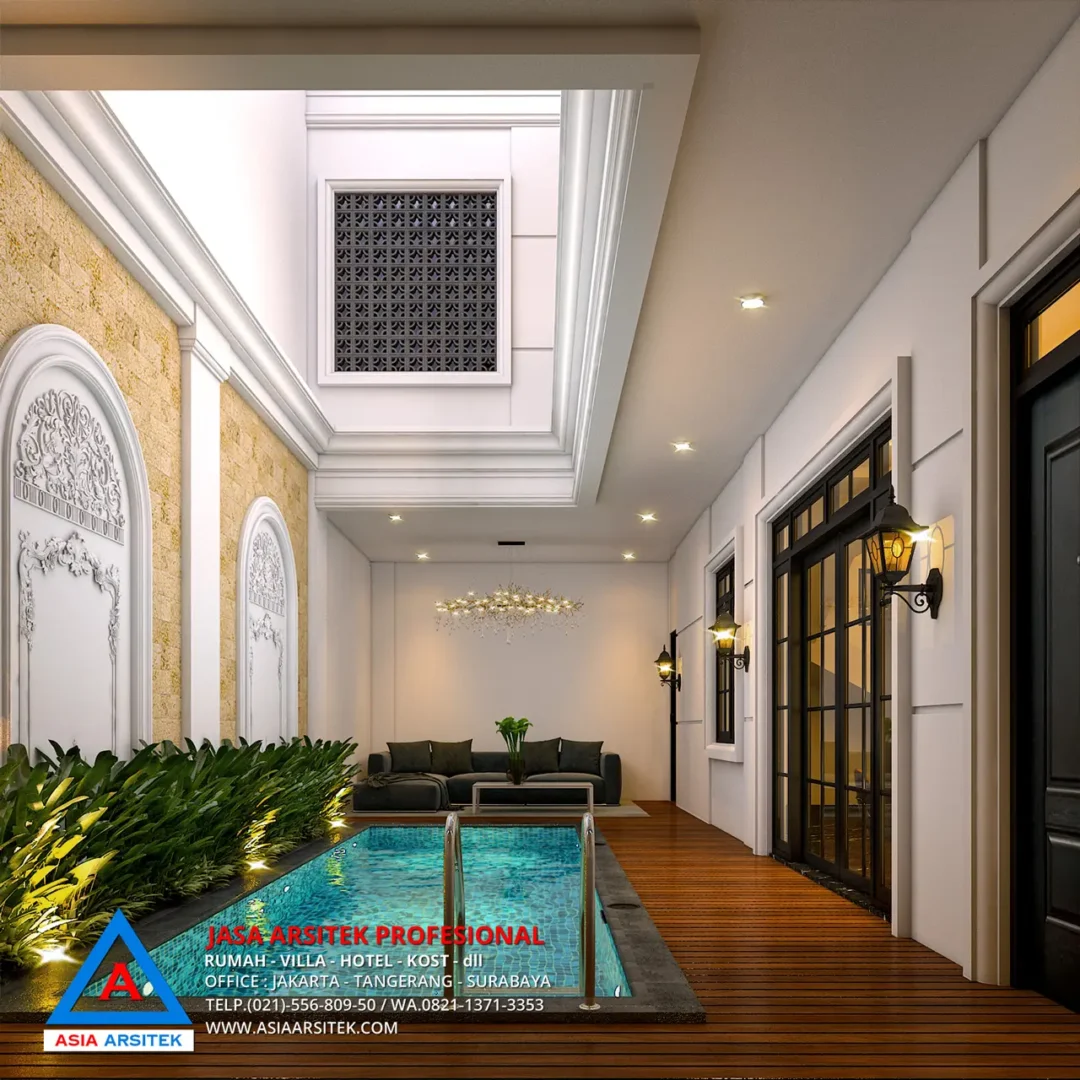Jasa Arsitek Desain Rumah Mewah Klasik 2 Lantai di Ilir Timur I Palembang kolam renang
