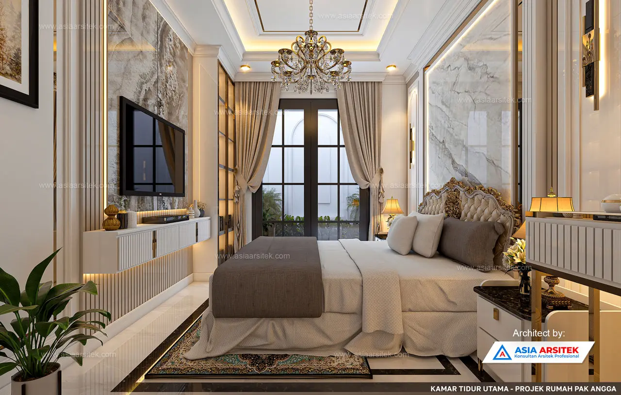 Jasa Arsitek Desain Rumah Mewah Tropis 2 Lantai di Bandung kamar tidur utama