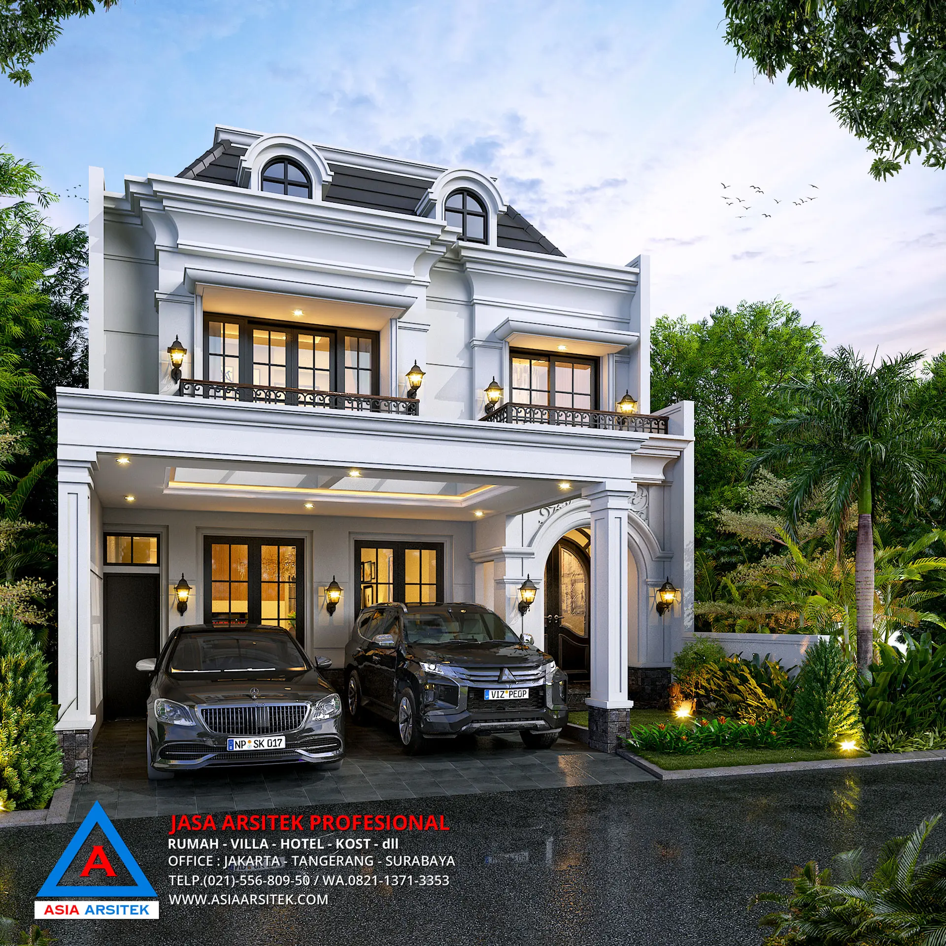 Jasa Arsitek Desain Rumah Mewah Tropis 2 Lantai di Bandung fasad