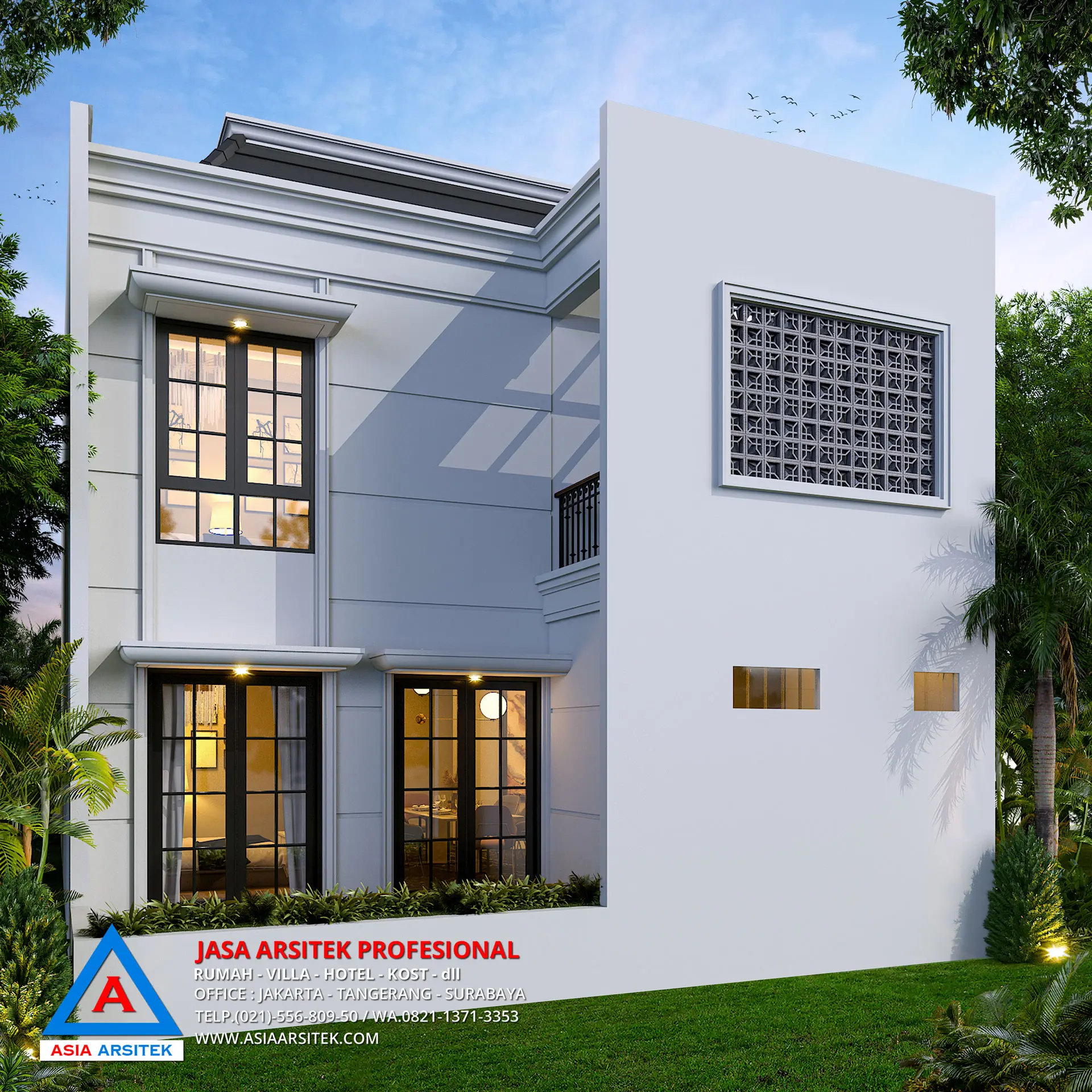 Jasa Arsitek Desain Rumah Mewah Tropis 2 Lantai di Bandung belakang