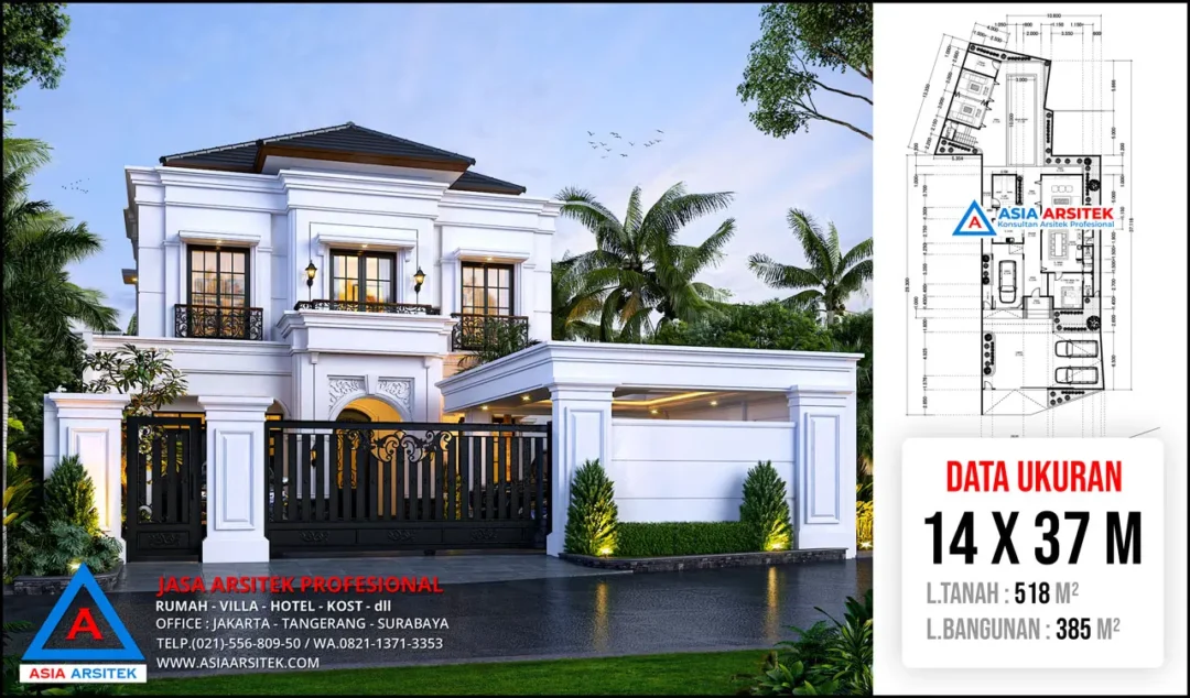 Jasa Arsitek Desain Rumah Mewah Tropis 2 Lantai di Kramat Jati Jakarta Timur