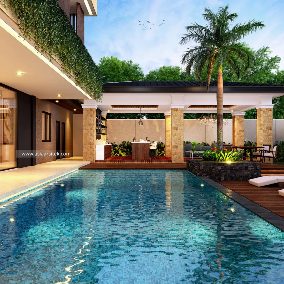 Jasa Arsitek Desain Rumah Modern 2 Lantai di Bekasi kolam renang