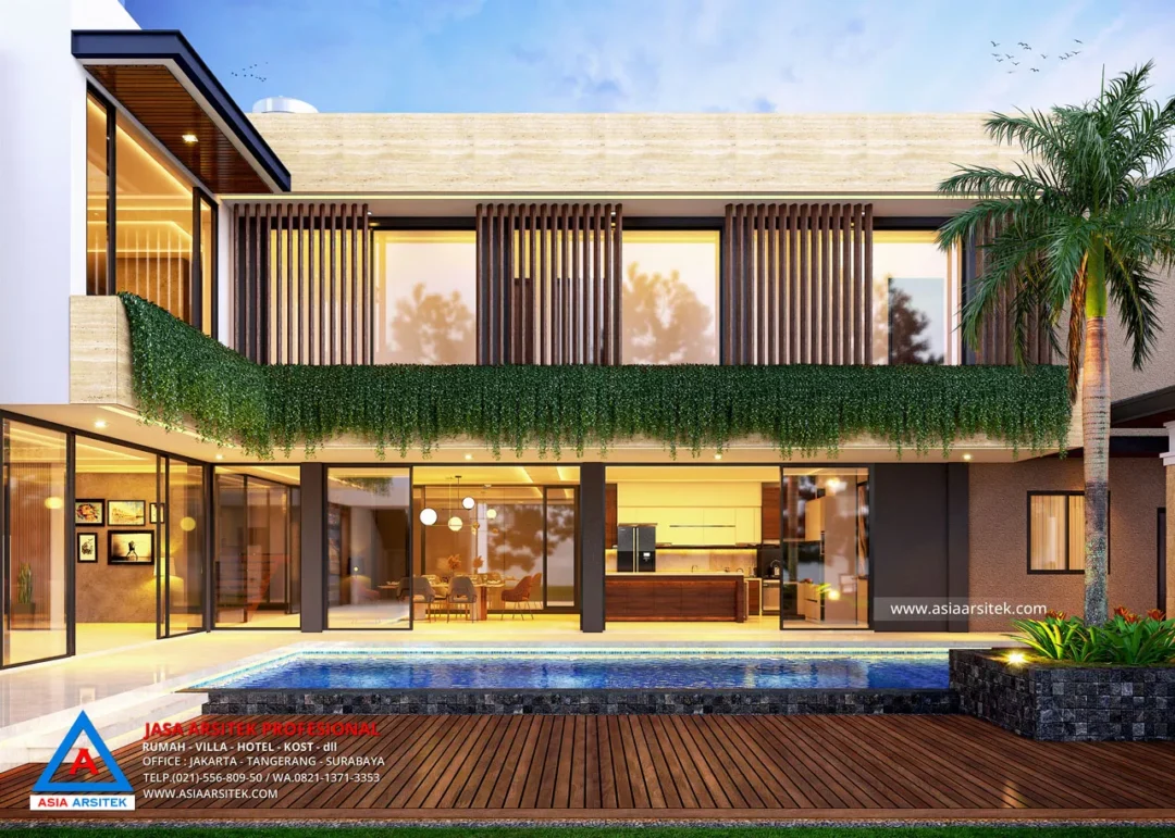 Jasa Arsitek Desain Rumah Modern 2 Lantai di Bekasi kolam