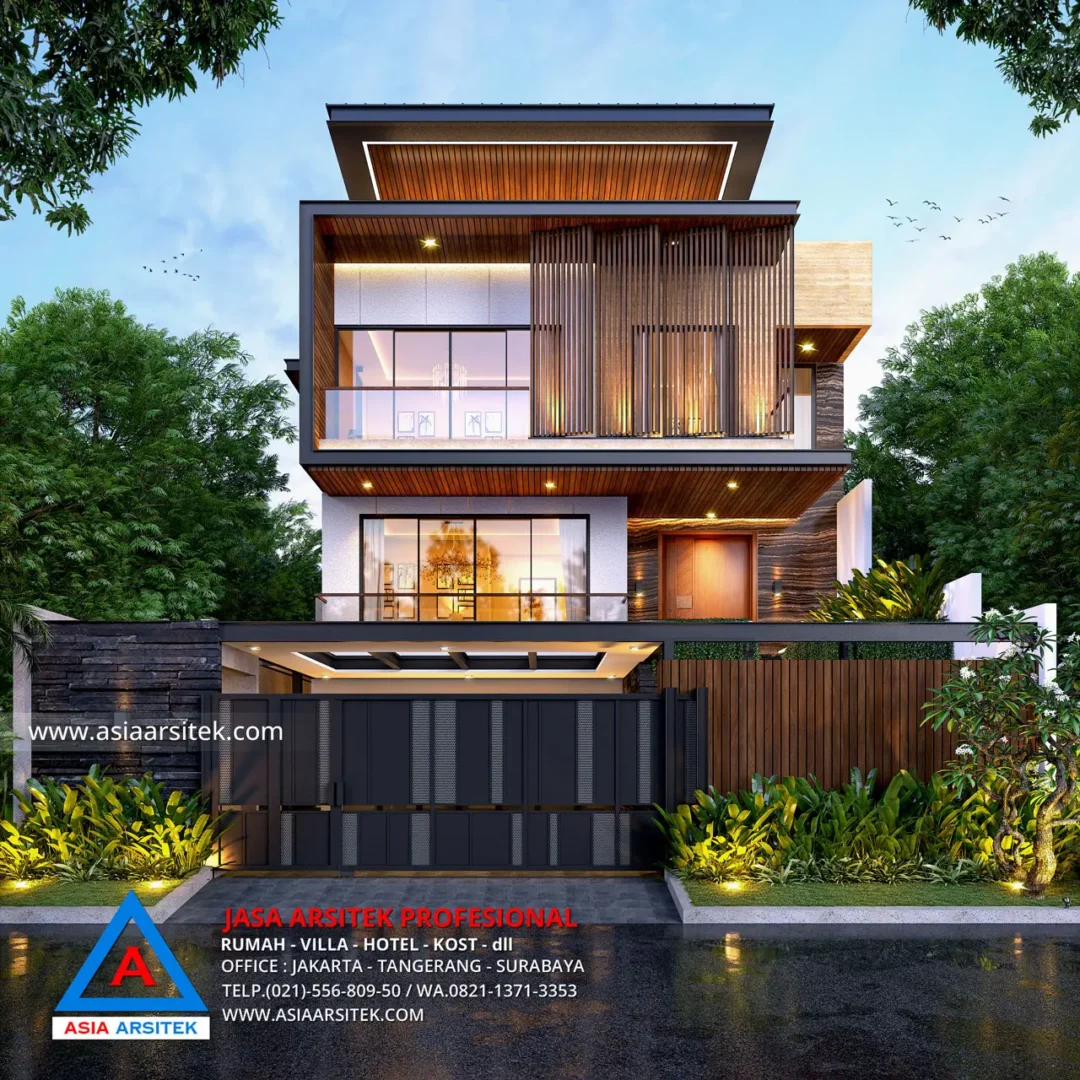 Jasa Desain Rumah Modern 3 Lantai Dengan Kolam Renang DEPAN