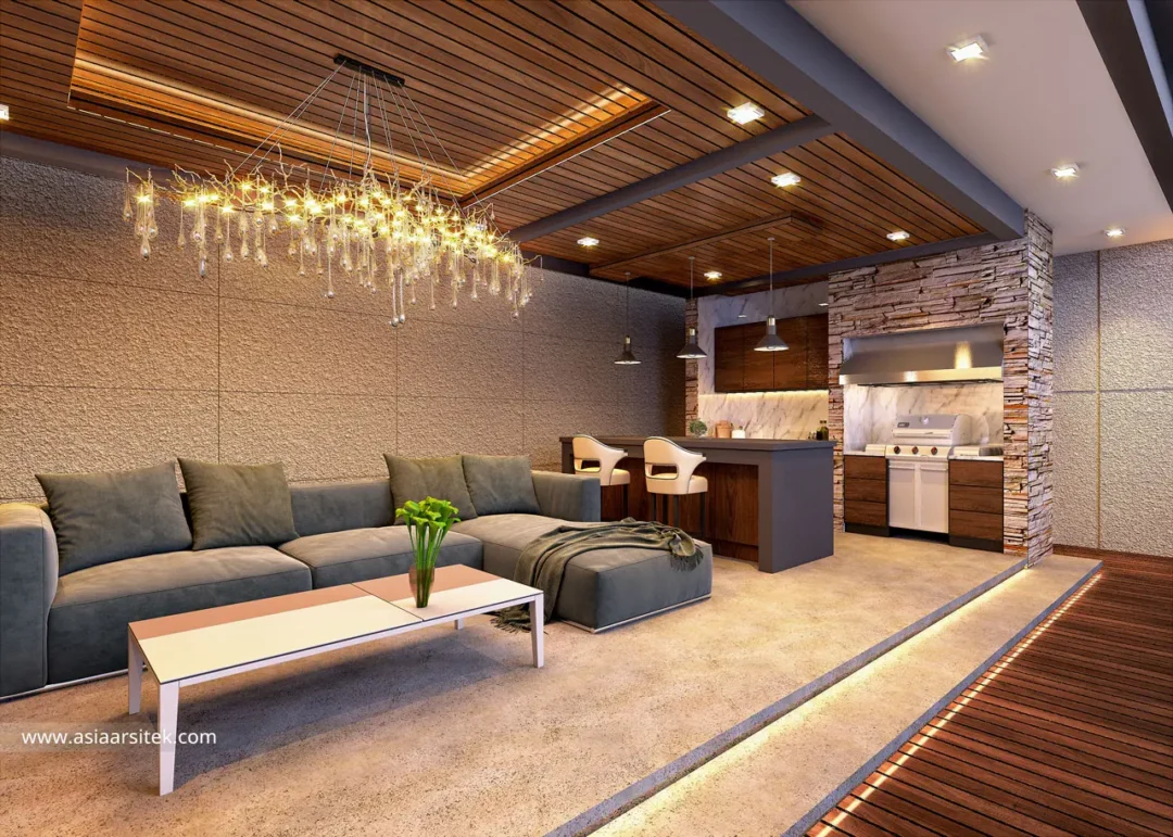 Jasa Desain Rumah Modern 3 Lantai Dengan Kolam Renang tempat bbq