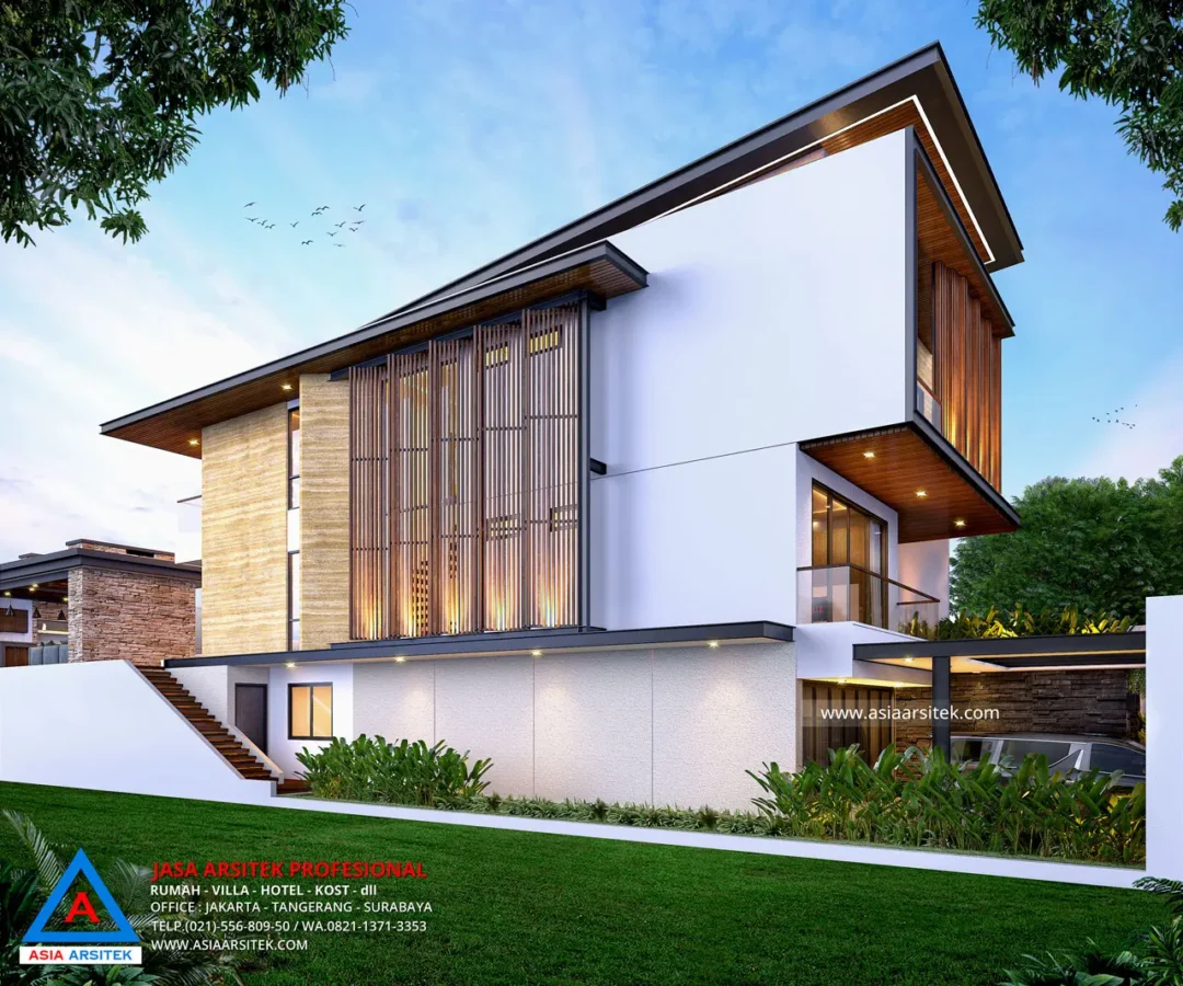 Jasa Desain Rumah Modern 3 Lantai Dengan Kolam Renang samping