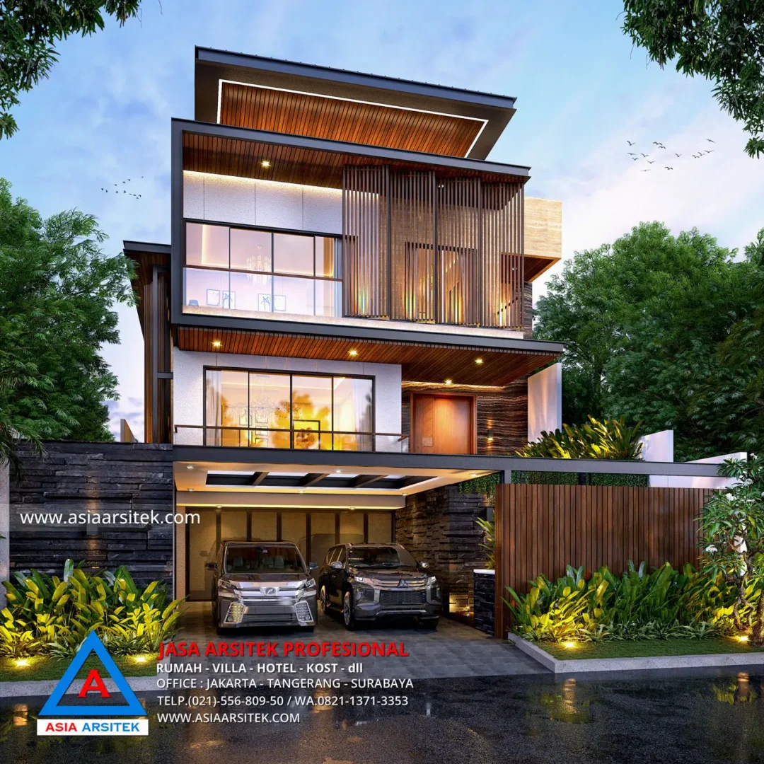 Jasa Desain Rumah Modern 3 Lantai Dengan Kolam Renang srg