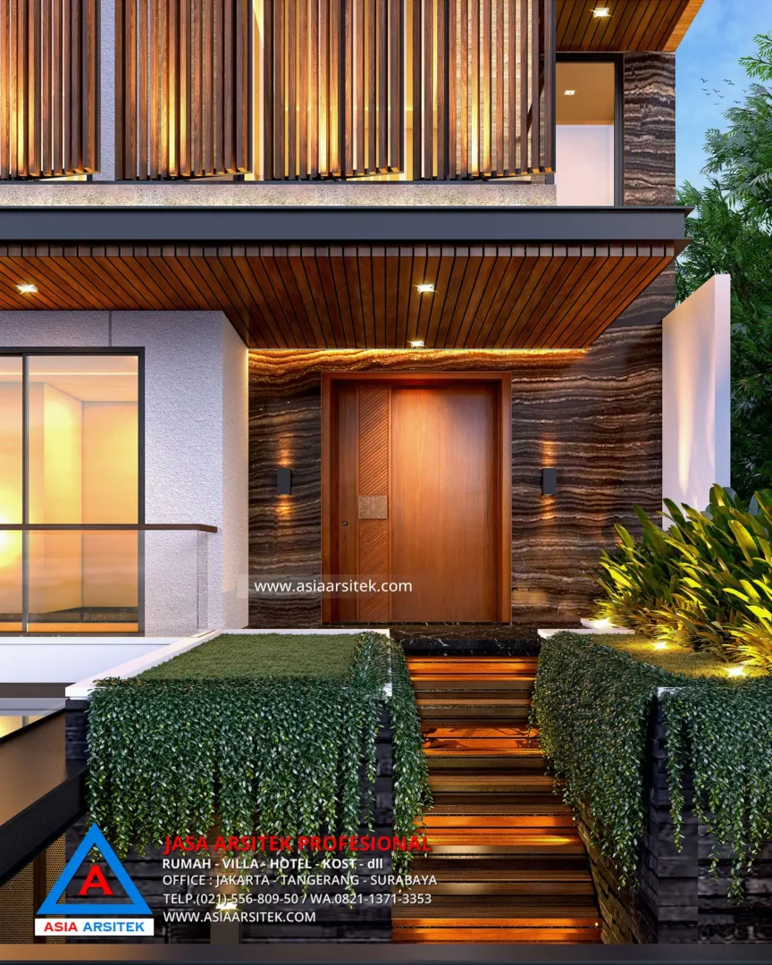 Jasa Desain Rumah Modern 3 Lantai Dengan Kolam Renang pintu utama