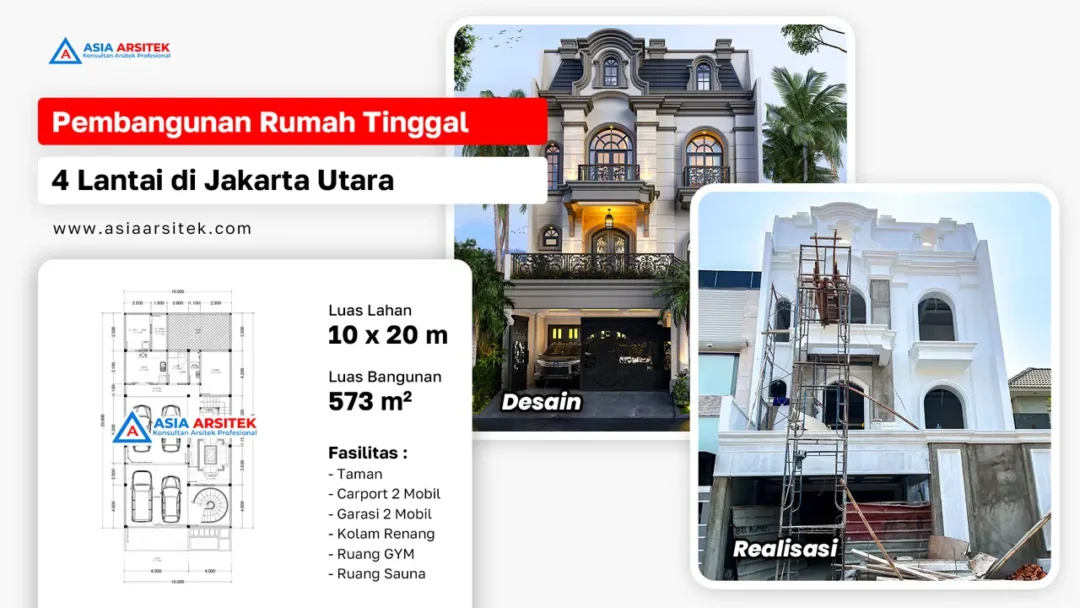 Pembangunan Rumah Tinggal Mewah Mediterania 4 Lantai di Jakarta Utara