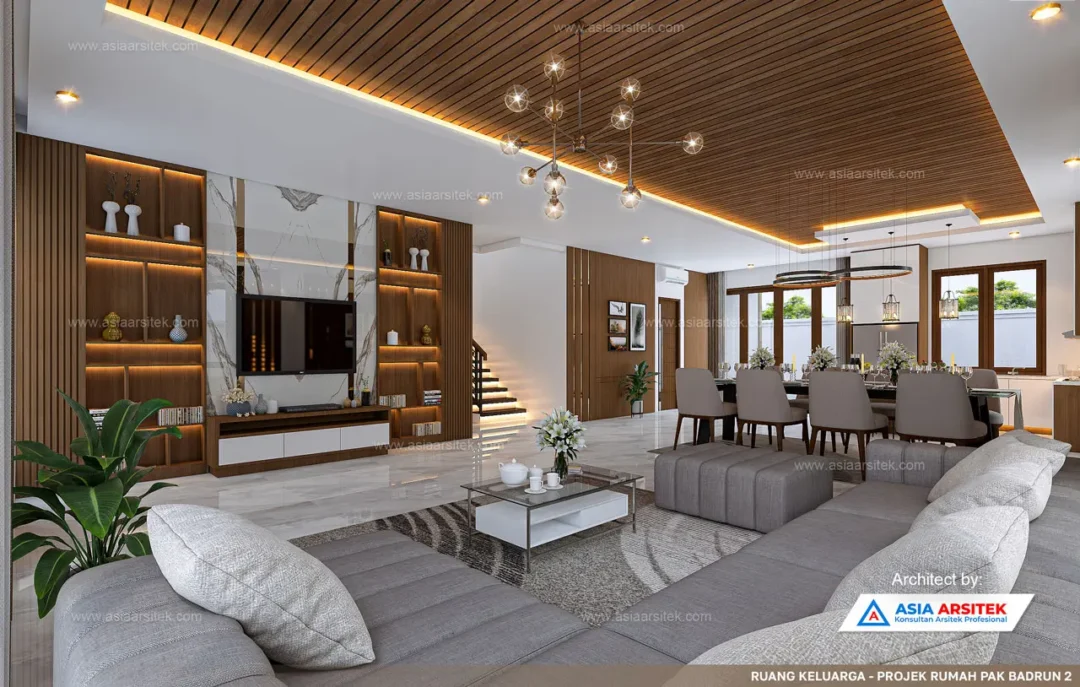Jasa Arsitek Desain Rumah Mewah Tropis 2 Lantai di Bali ruang keluarga