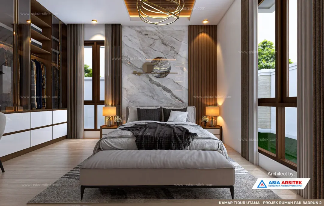 Jasa Arsitek Desain Rumah Mewah Tropis 2 Lantai di Bali kamar tidur utama