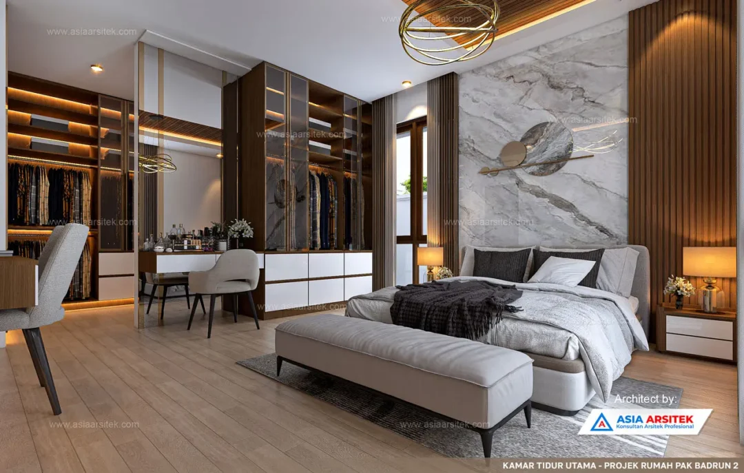 Jasa Arsitek Desain Rumah Mewah Tropis 2 Lantai di Bali kamar tidur 