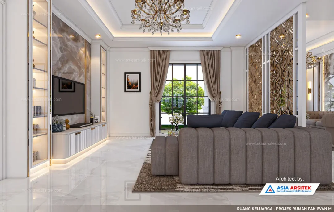 Jasa Arsitek Desain Rumah Tropis 2 Lantai di Ciputat Timur Tangerang Selatan ruang keluarga