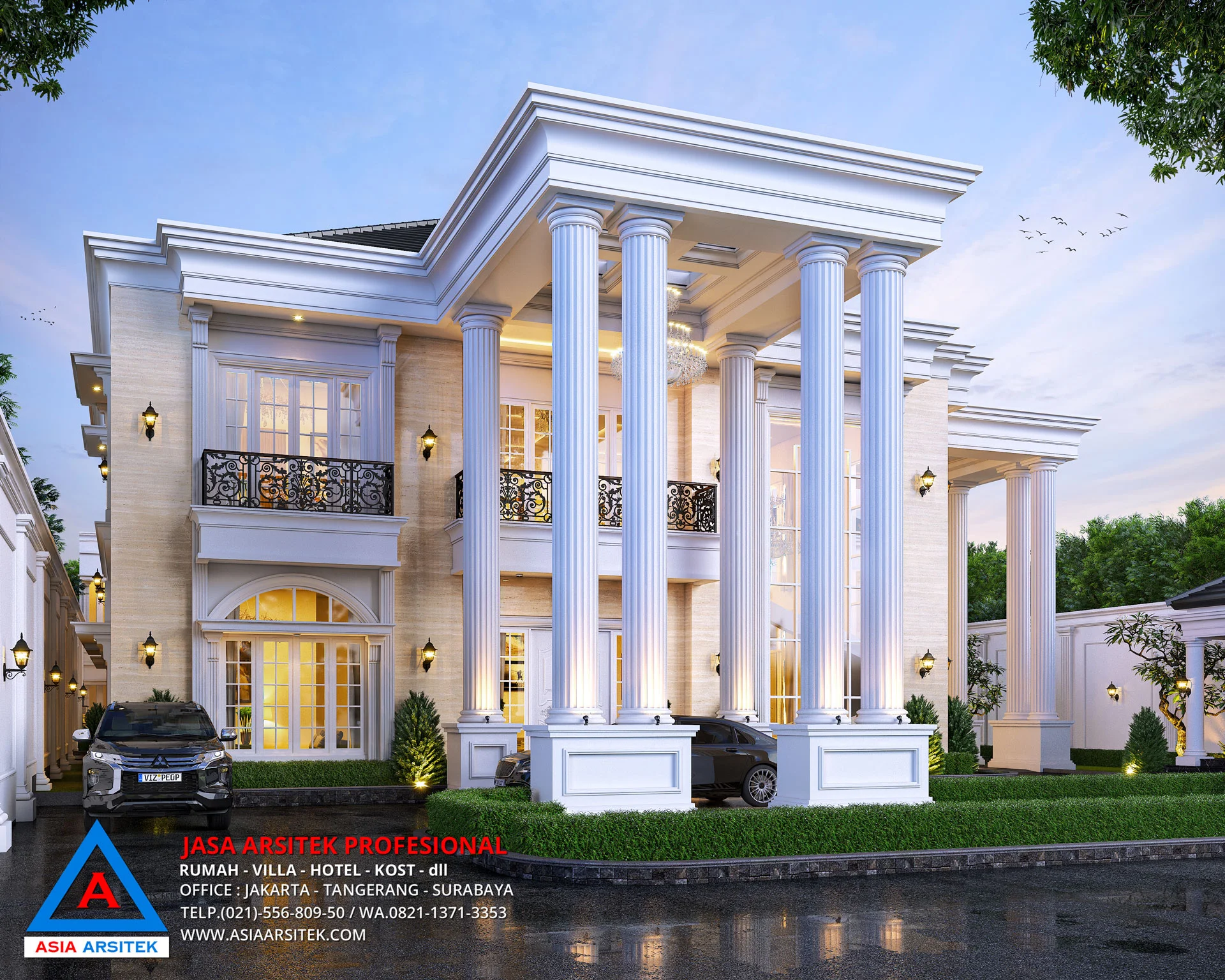 Jasa Desain Rumah Mewah Klasik 2 Lantai di Cinere Depok depan