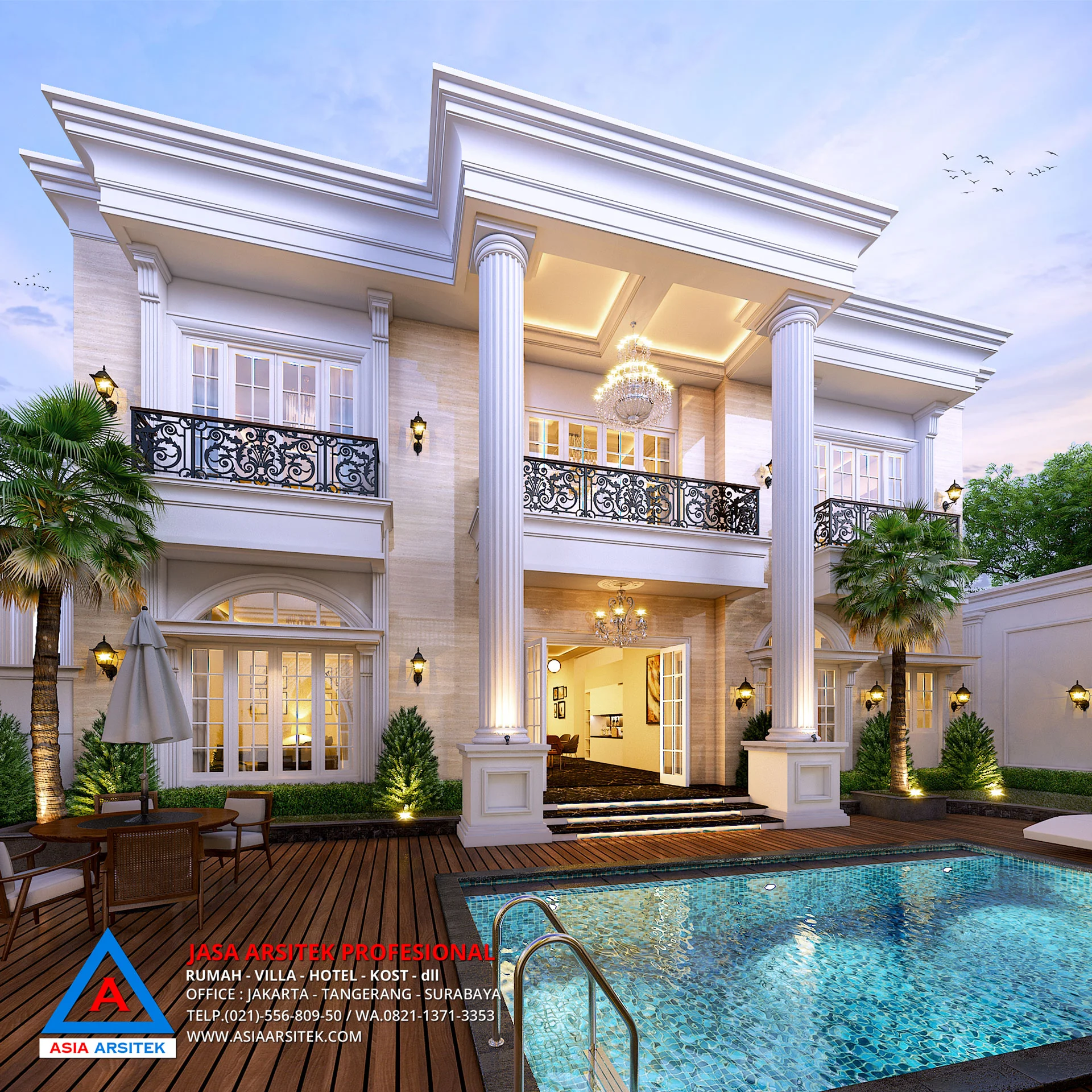 Jasa Desain Rumah Mewah Klasik 2 Lantai di Cinere Depok pool