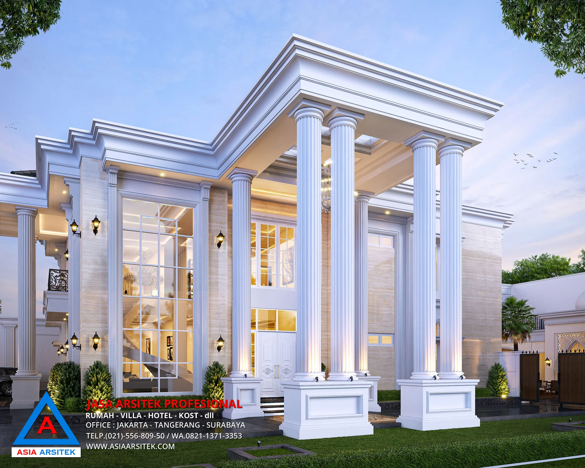 Jasa Desain Rumah Mewah Klasik 2 Lantai di Cinere Depok pilar