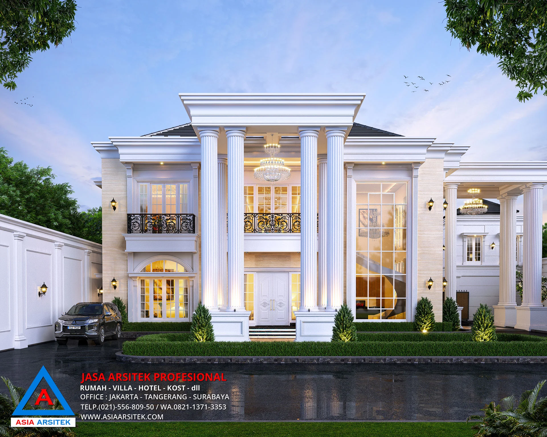 Jasa Desain Rumah Mewah Klasik 2 Lantai di Cinere Depok fasad