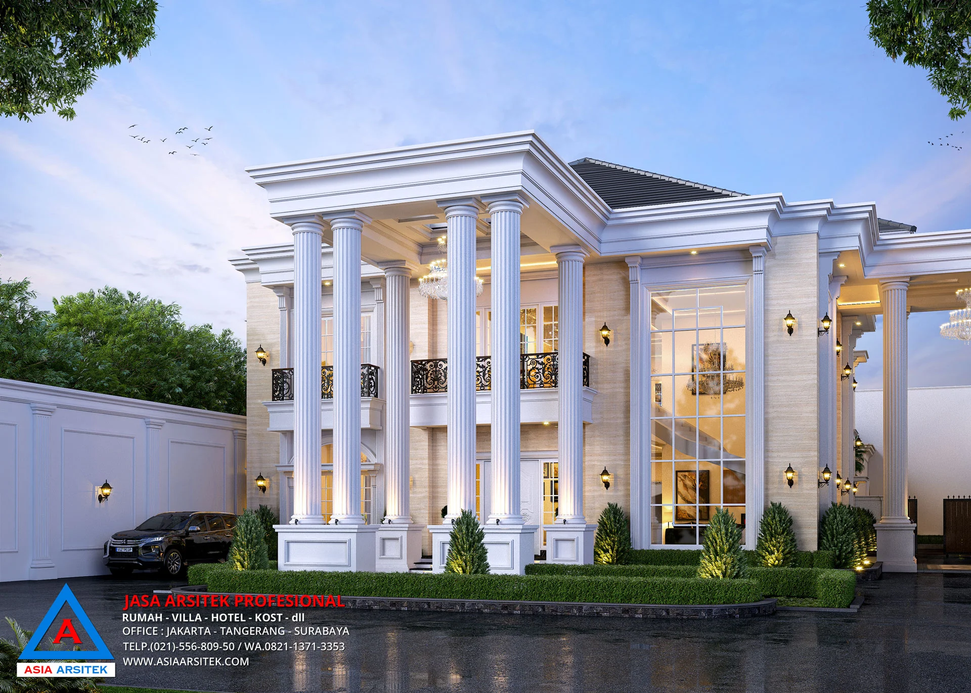 Jasa Desain Rumah Mewah Klasik 2 Lantai di Cinere Depok front