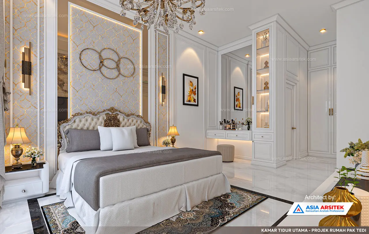 Jasa Desain Rumah Mewah Klasik di Tambun Selatan Bekasi kamar tidur utama