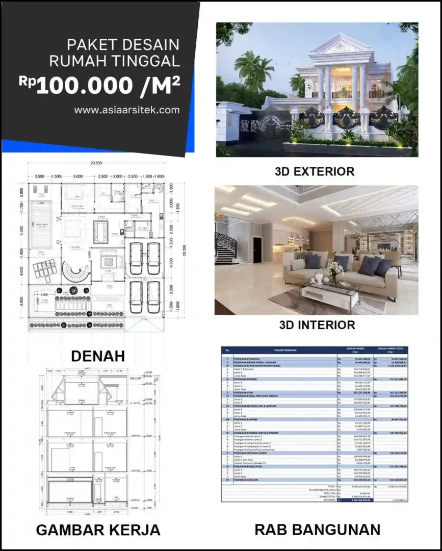 Jasa Gambar Rumah di Pangkalan Jati Baru harga desain rumah