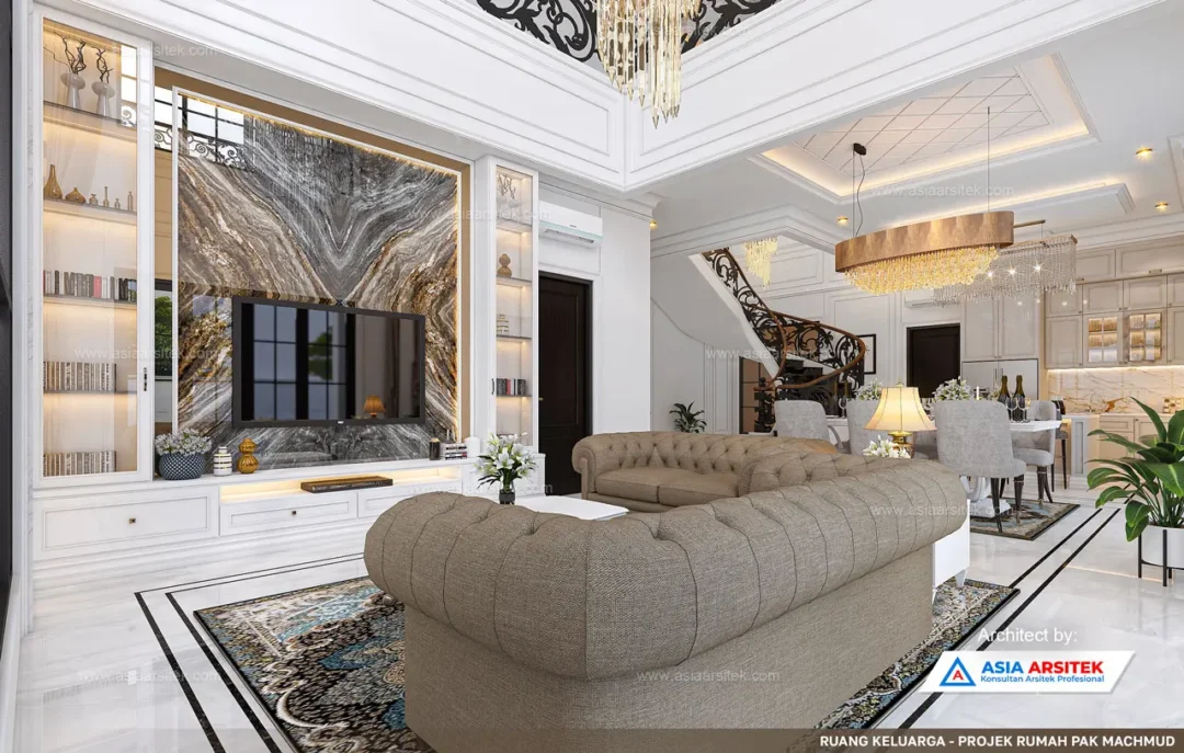 Jasa Arsitek Desain Rumah Klasik 3 Lantai di Tikala Manado ruang keluarga