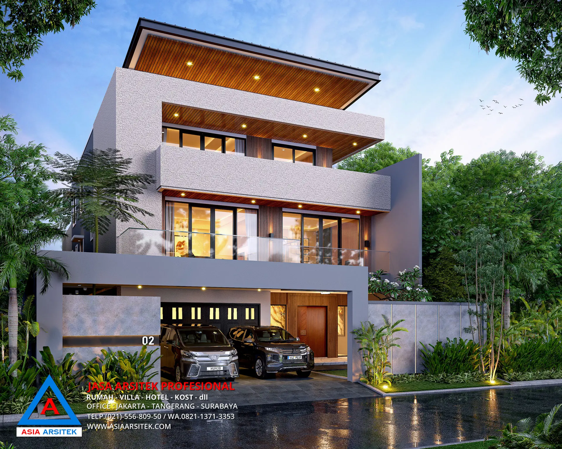 Jasa Arsitek Desain Rumah Mewah Modern 3 Lantai di Tangerang depan kiri