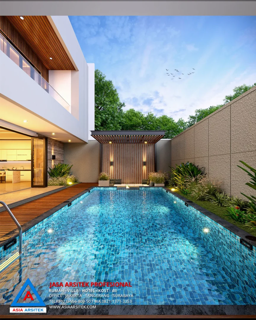 Jasa Arsitek Desain Rumah Modern 3 Lantai di Kota Depok kolam renang