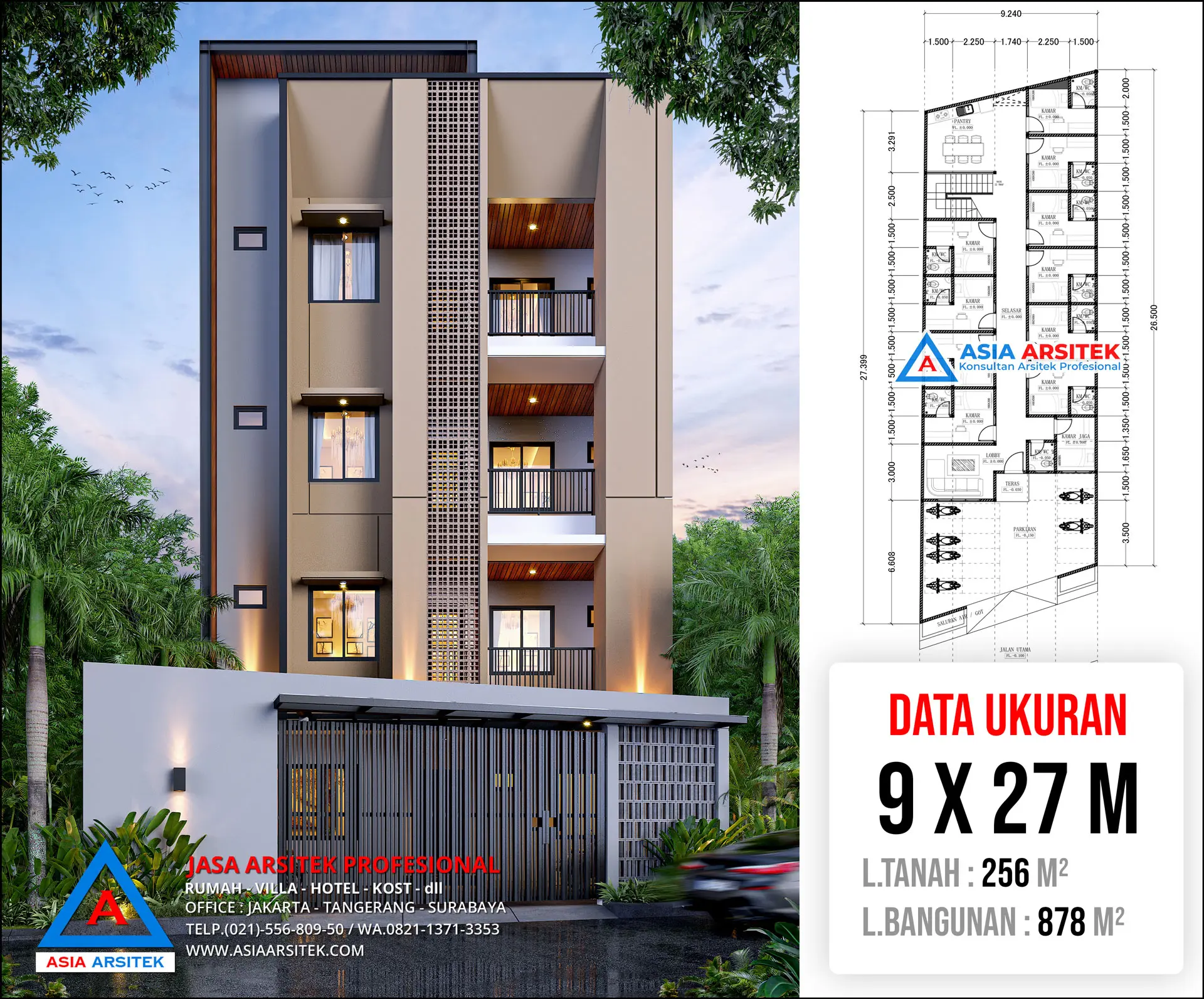 Jasa Desain Rumah Kost 5 Lantai di Palmerah Jakarta Barat
