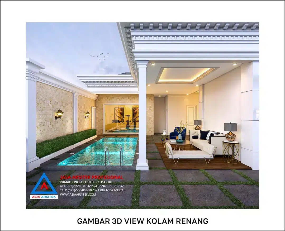Jasa Arsitek Desain Rumah 2 Lantai di Limo Depok kolam renang