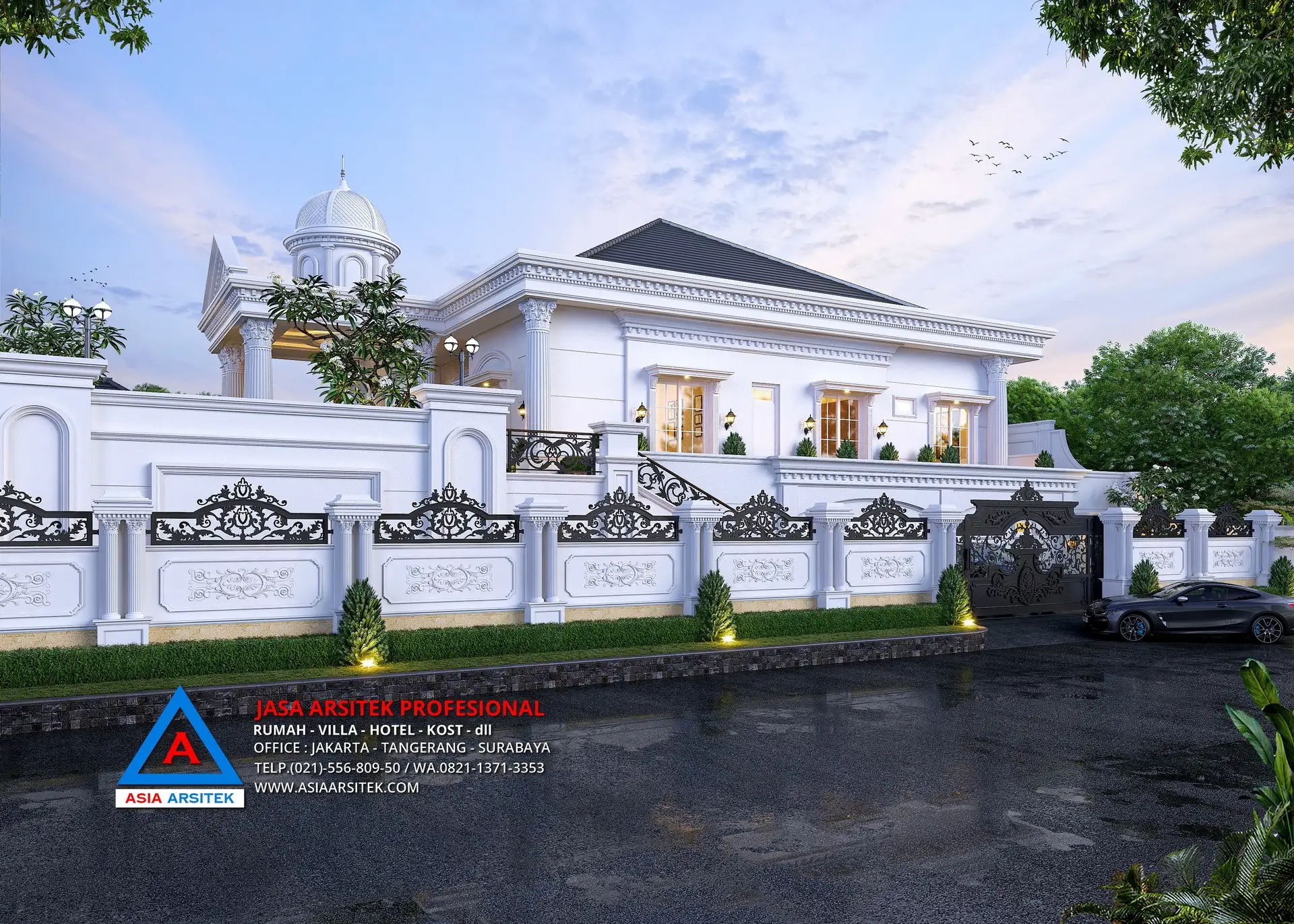 tampak depan Jasa Arsitek Desain Rumah Klasik di Babakan Madang Bogor