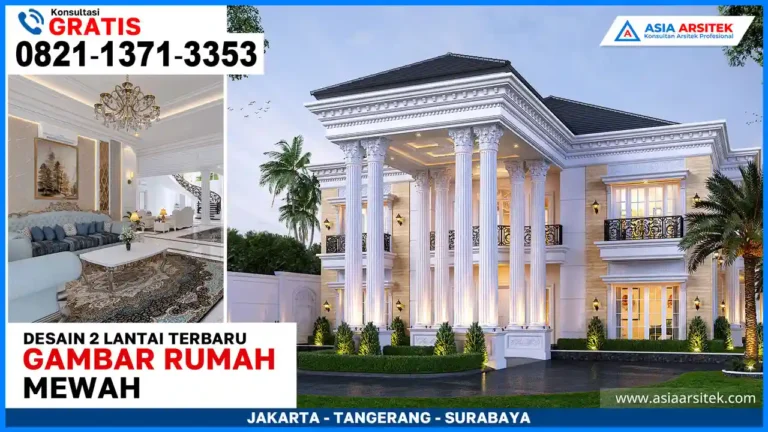Gambar Rumah Mewah 2 Lantai Terbaru 2025 – Fasad rumah dua lantai bergaya modern dengan tampilan elegan, balkon kaca, dan pencahayaan mewah yang memikat.