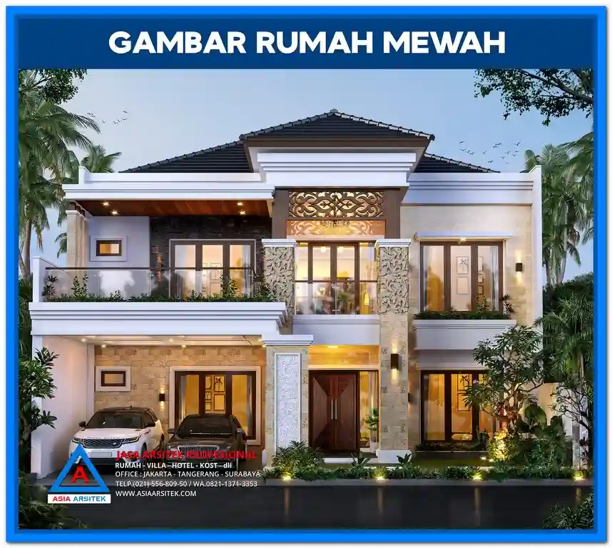 Gambar Rumah Mewah 3 Lantai Full Marmer Elegan Terbaru – Tampilan fasad rumah tiga lantai yang mewah dengan lapisan marmer eksklusif dan desain elegan bergaya modern klasik