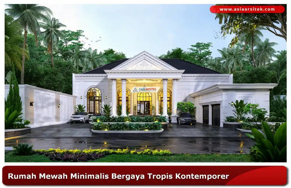 Fasad rumah tropis minimalis mewah dengan kanopi kayu dan ventilasi silang