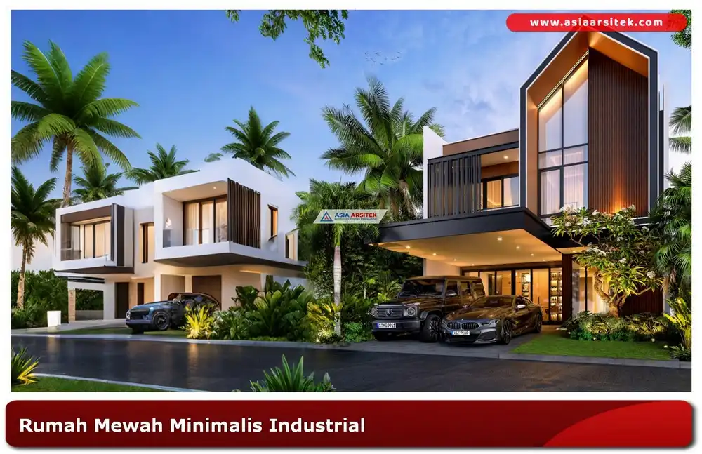 Desain rumah minimalis industrial dengan permainan lampu dan beton ekspos