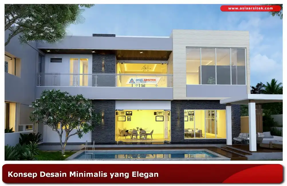 Tampilan samping rumah minimalis 2 lantai dengan kombinasi batu alam