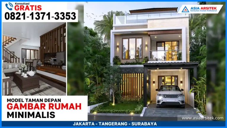 Gambar Rumah Minimalis Dengan Taman Depan – Desain rumah bergaya minimalis dengan taman kecil di halaman depan, tanaman hijau, dan jalur batu estetik