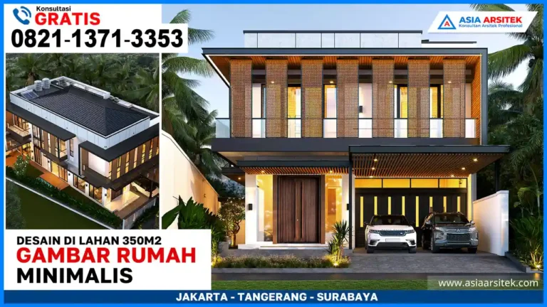 Gambar Rumah Minimalis Modern di Lahan 350m2 – Desain rumah luas bergaya minimalis modern dengan tampilan fasad elegan, jendela besar, dan layout terbuka di atas tanah 350 meter persegi