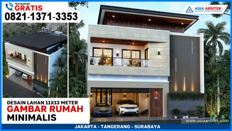 Gambar Rumah Minimalis di Lahan 11x13 Meter Kecil Tapi Cantik – Desain rumah mungil dua lantai dengan tampilan elegan, fasad minimalis, dan tata ruang efisien untuk lahan terbatas.