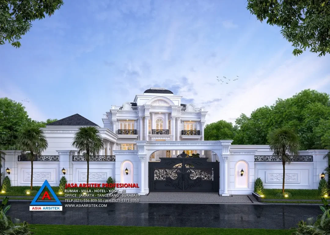 view depan Jasa Arsitek Desain Rumah Mewah Klasik 2 Lantai di Jambi, jasa arsitek jambi, arsitek jambi, jasa arsitek rumah di jambi, jasa desain rumah di jambi,