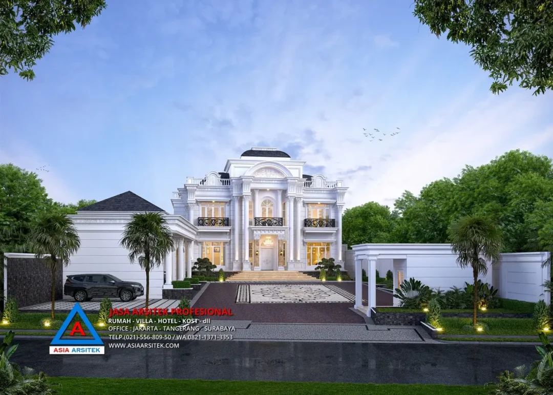 view depan tanpa pagar Jasa Arsitek Desain Rumah Mewah Klasik 2 Lantai di Jambi, jasa arsitek jambi, arsitek jambi, jasa arsitek rumah di jambi, jasa desain rumah di jambi,