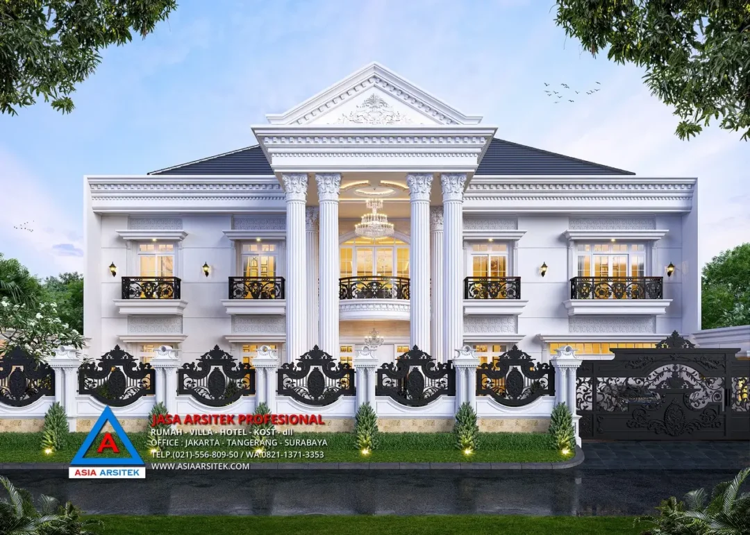 fasad depan Jasa Arsitek Desain Rumah Mewah Klasik di Rokan Hulu Riau, jasa arsitek riau, arsitek rumah pekanbaru
