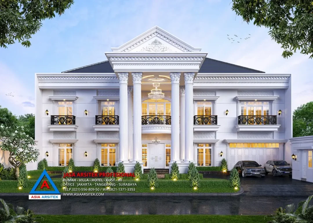 tampak depan Jasa Arsitek Desain Rumah Mewah Klasik di Rokan Hulu Riau, jasa arsitek riau, arsitek rumah pekanbaru