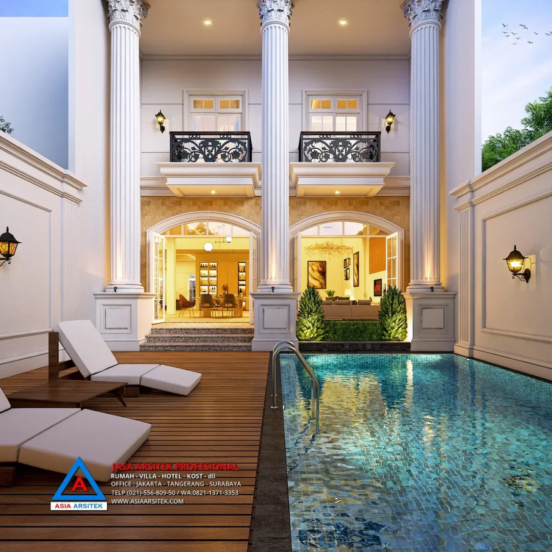 view kolam renang Jasa Arsitek Desain Rumah Mewah Klasik di Rokan Hulu Riau, jasa arsitek riau, arsitek rumah pekanbaru