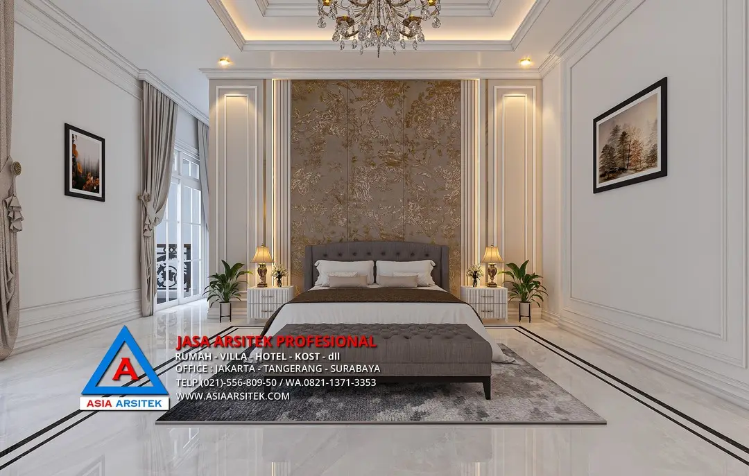 kamar tidur utama Jasa Arsitek Desain Rumah Mewah Klasik di Rokan Hulu Riau, jasa arsitek riau, arsitek rumah pekanbaru