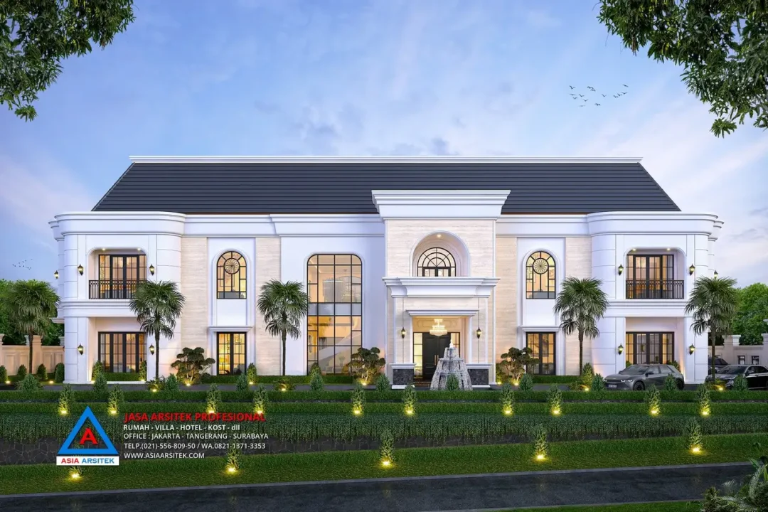 view depan Jasa Arsitek Desain Rumah Mewah Mediterania 2 Lantai di Serang, jasa desain rumah serang, jasa arsitek serang banten, jasa arsitek banten